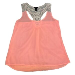💥 3 for 25 💥 Rue 21 Neon Coral Lace Knit Tank Top Sz Medium